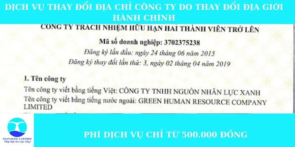 Dịch vụ thay đổi địa chỉ công ty khi thay đổi địa giới hành chính